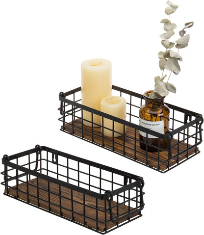 MyGift Set of 2 Black Wire Baskets for Organizing – Storage Baskets/Pantry Baskets for Shelves & Wall