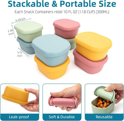 10oz(8pcs) Silicone Snack Containers Food Storage Containers, Reusable Small Snack Container with Lids, Stackable For Meal Prep,Fruit,Freezer