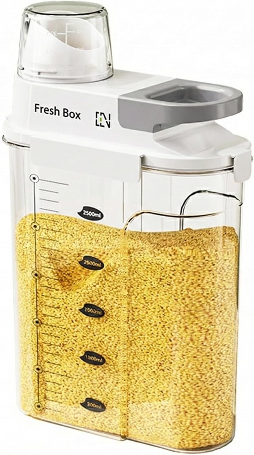 Rice Storage Container Grain Dry Food Flour Bin, Pet Dog Cat Food Dispenser with Measuring Cup, BPA-Free Clear Plastic Kitchen and Pantry Sugar Organizer (5.5, Pounds)