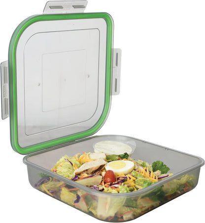 MyGo Container Large To-Go 3-Compartment Food Containers, Pack Of 3, 9-3/8" X 9-3/8" X 2-1/2", Reusable, Microwave Safe, NSF Certified, Smoke/Green