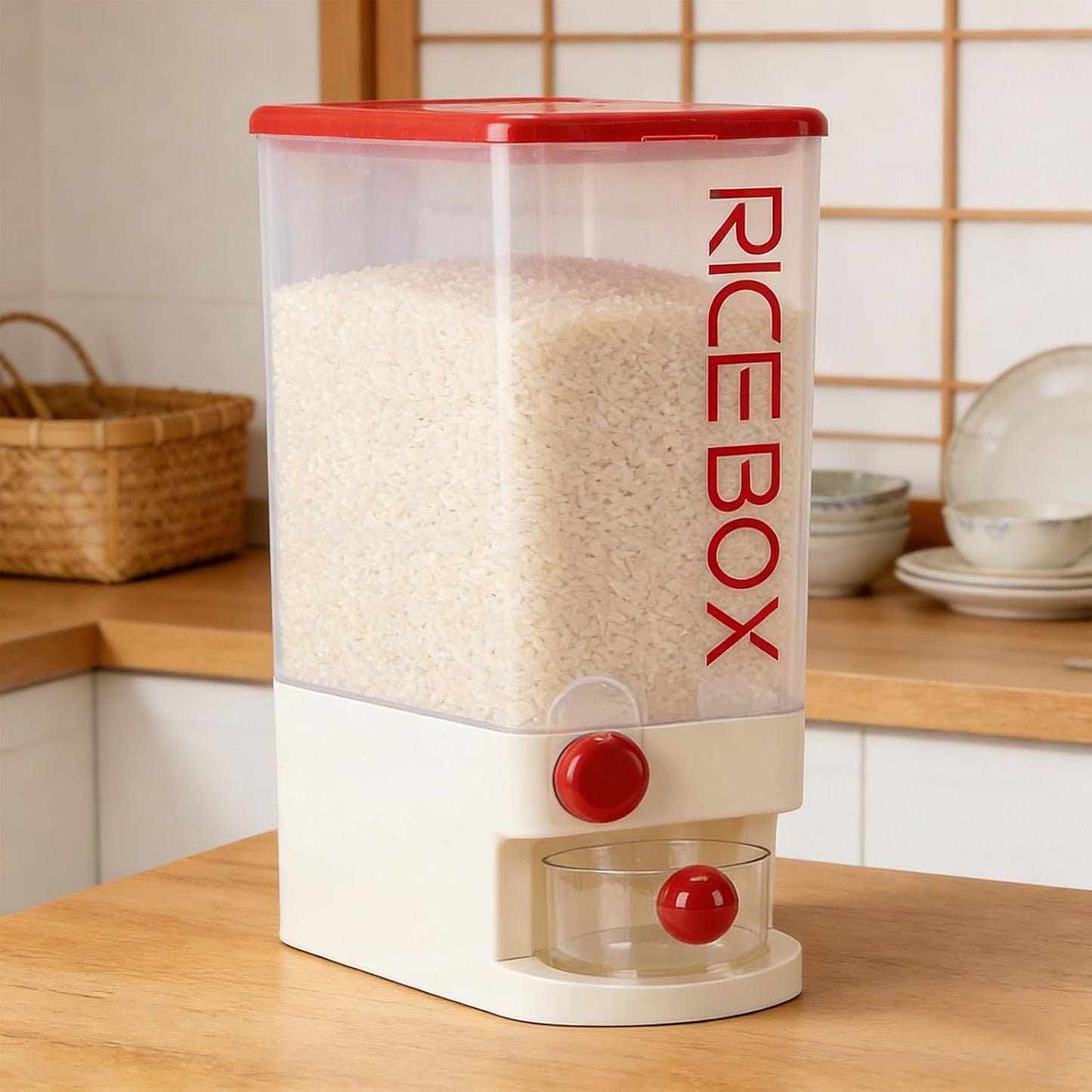 TARSHYRY Rice Dispenser, Large Capacity 10kg Airtight Space Saving Grain Storage Container with Measuring Cup, for Rice Beans Corn Tapioca (Green)