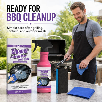 BBQ Grill Cleaner Spray, Heavy Duty Grill Degreaser for Grease, Burnt Food & Smoky Stains, Stainless Steel Cleaner for Outdoor Grill, Grates, Stove Top, Range Hood & Kitchen Surfaces, 120ml (2PCS)