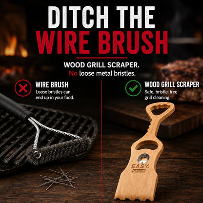Wood Grill Scraper - Wooden BBQ Grill Brush Cleaner Alternative - Enjoy Safe & Bristle Free Barbecue