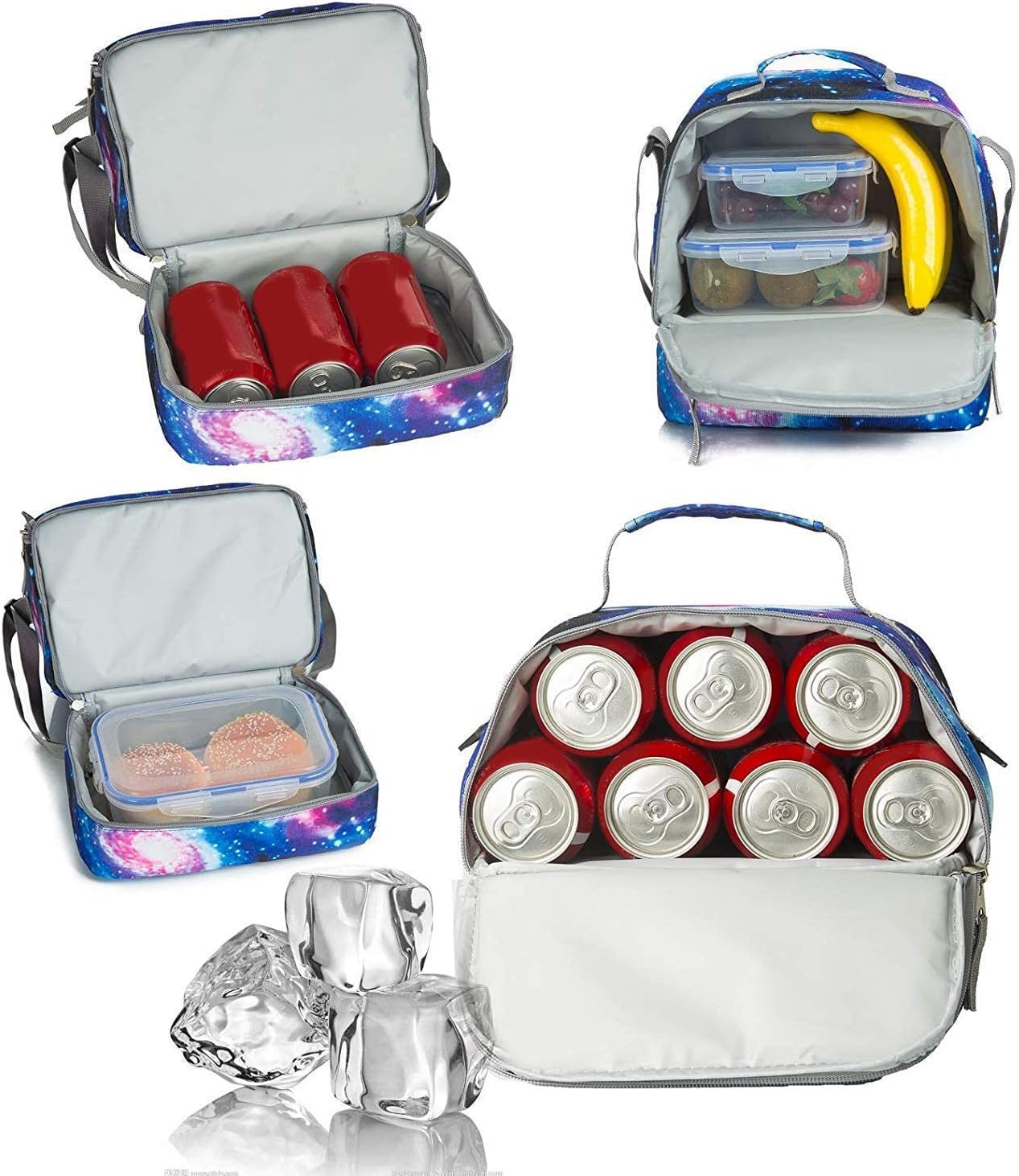 Tilami Lunch Bags Insulated Adjustable Strap Zipper, Two Compartments Cooler Bags, Bento Bags for Kids Toddlers (Blue)