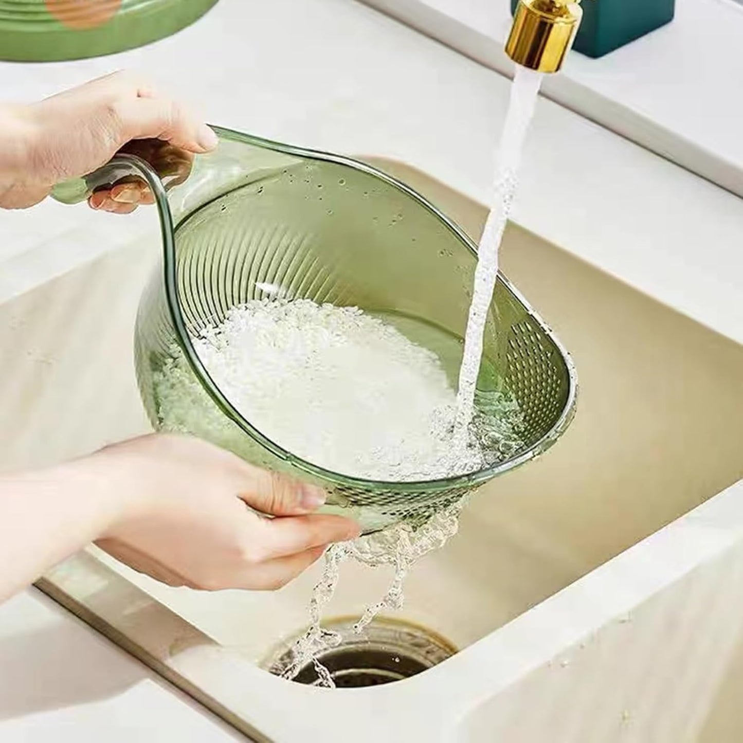 2-In-1 Rice Strainer,Large Rice Washer Beans Washer Strainers And Colanders - Washing Bowl for Fruit Washing Bowl With Strainer,Rice Washing Bowl Multifunctional Drain Basket (White)