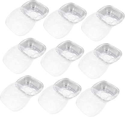PRETYZOOM Square Aluminum Foil Tray Lid – 10 Sets of BBQ Grill Baking Containers Food Takeout Boxes Oven Safe for Air Fryers and Meal Prep