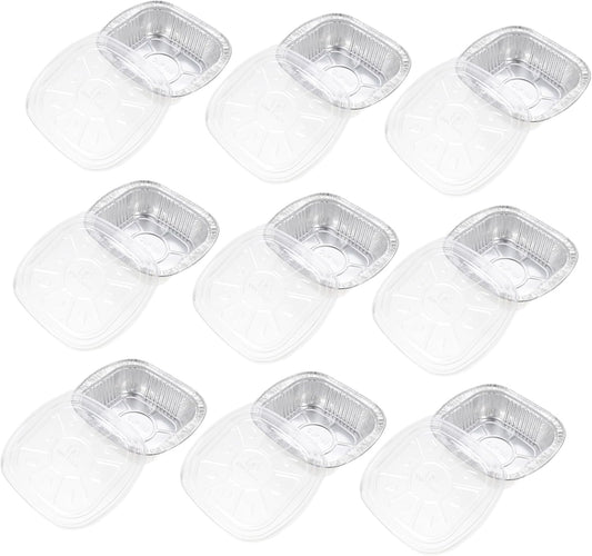 PRETYZOOM Square Aluminum Foil Tray Lid – 10 Sets of BBQ Grill Baking Containers Food Takeout Boxes Oven Safe for Air Fryers and Meal Prep