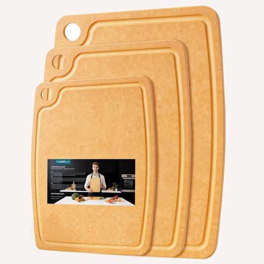 3PCS Wood Fiber Cutting Board - Dishwasher Safe Cutting Boards for Kitchen Set of 3 Composite Wood Chopping Boards with Juice Groove, Non-Slip Feet & Lightweight Eco-Friendly for Indoor/Outdoor Used