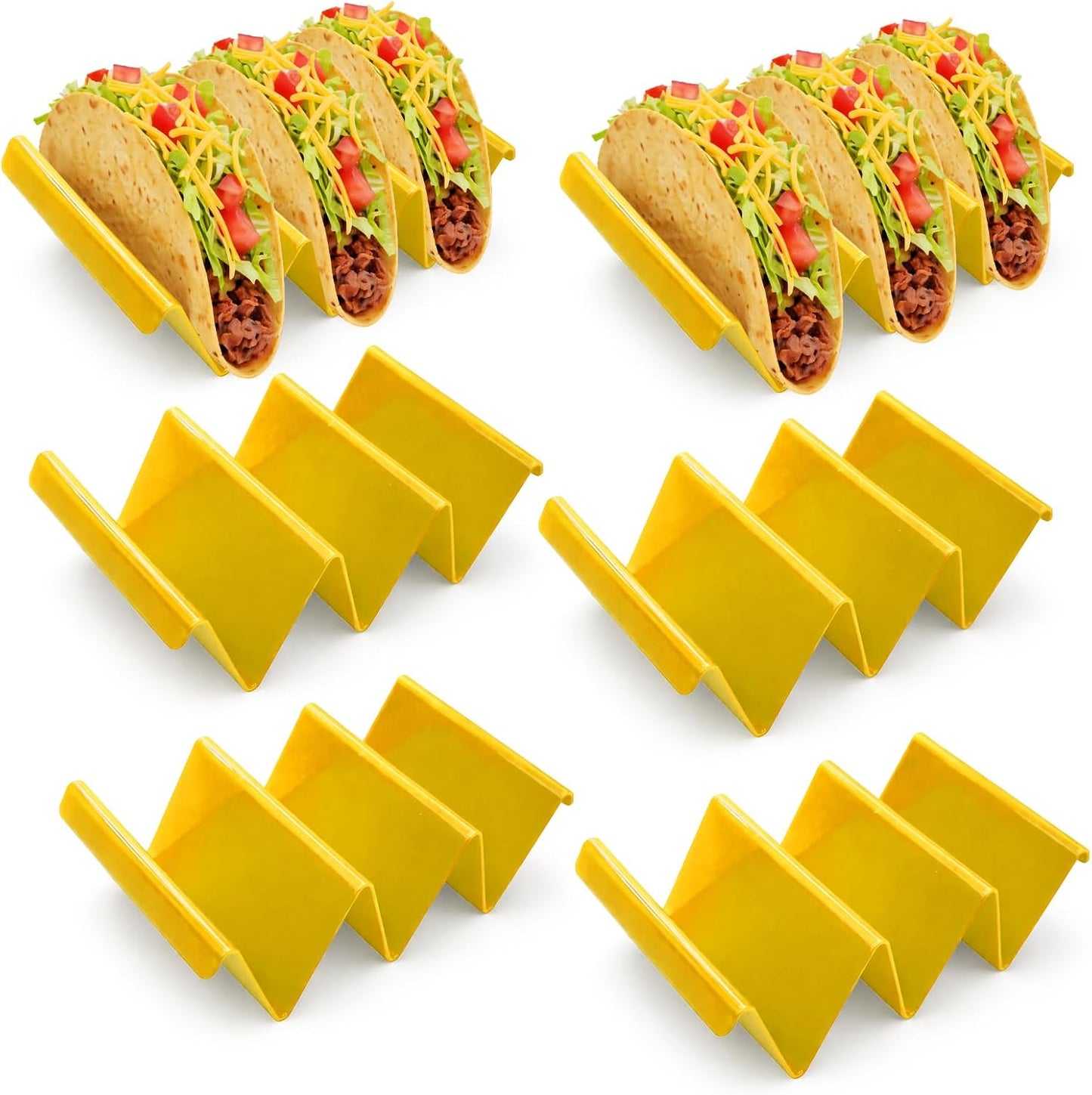 6 Pcs Taco Holder Stands Taco Tuesday Set, Holds Up to 3 Tacos, Premium PP Material Sturdy and Durable, Microwave or Dishwasher Top Rack (Yellow)