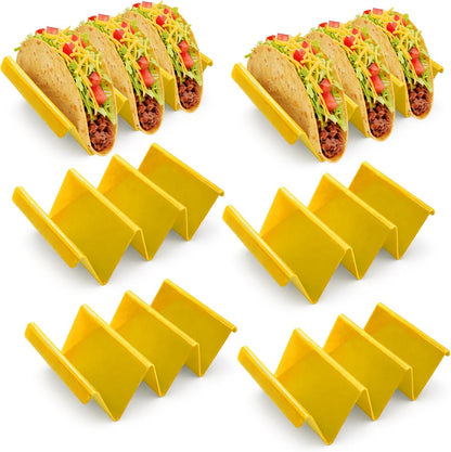 6 Pcs Taco Holder Stands Taco Tuesday Set, Holds Up to 3 Tacos, Premium PP Material Sturdy and Durable, Microwave or Dishwasher Top Rack (Yellow)