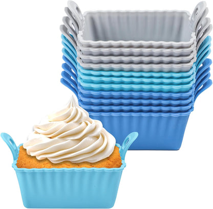 Koluti Nonstick Silicone Muffin Baking Cups Pack of 12, Reusable Cupcake Molds with Double Handle, BPA Free, Mini Round Air Fryer Cupcakes Liner, 3 Colors