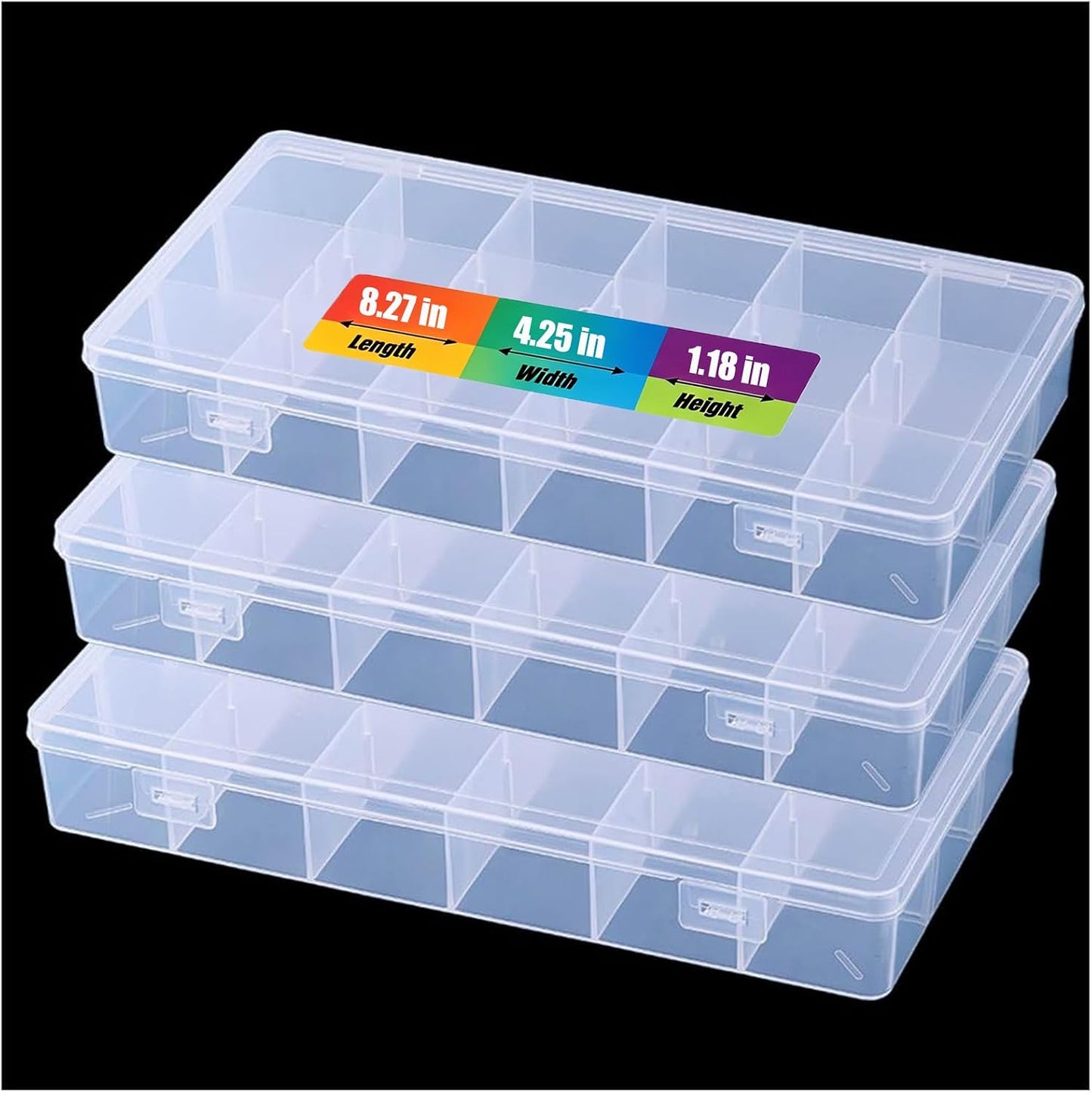 3pcs Clear Storage Small Parts Organizer Box Storage Bin With Dividers Multi Compartment for Beads Art DIY Tackle Box Organizer (10 - compartment in length)