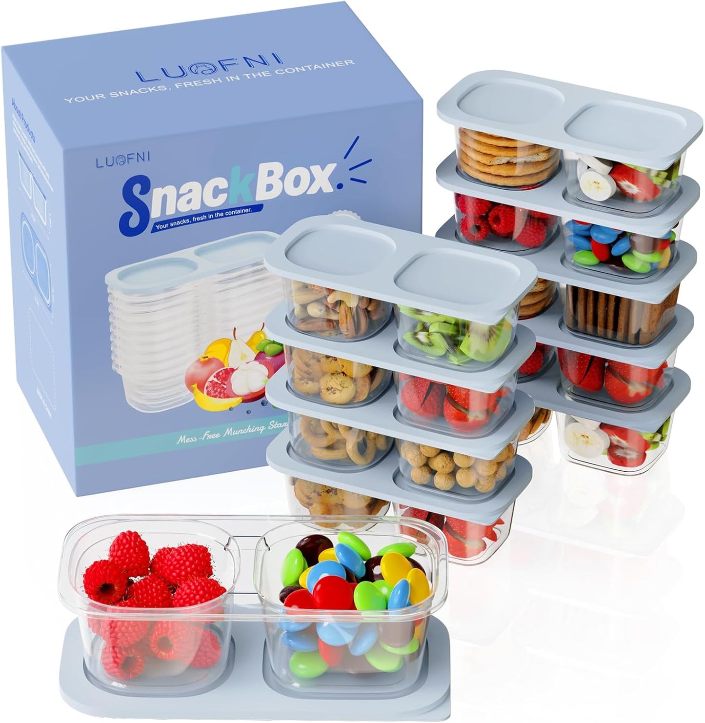 Snack Pack Containers for Kids, 5 Pack Reusable Snack Containers with Lids, 2 Compartment Small Bento Snack Box, BPA-Free, Lunchbox Accessories for Travel