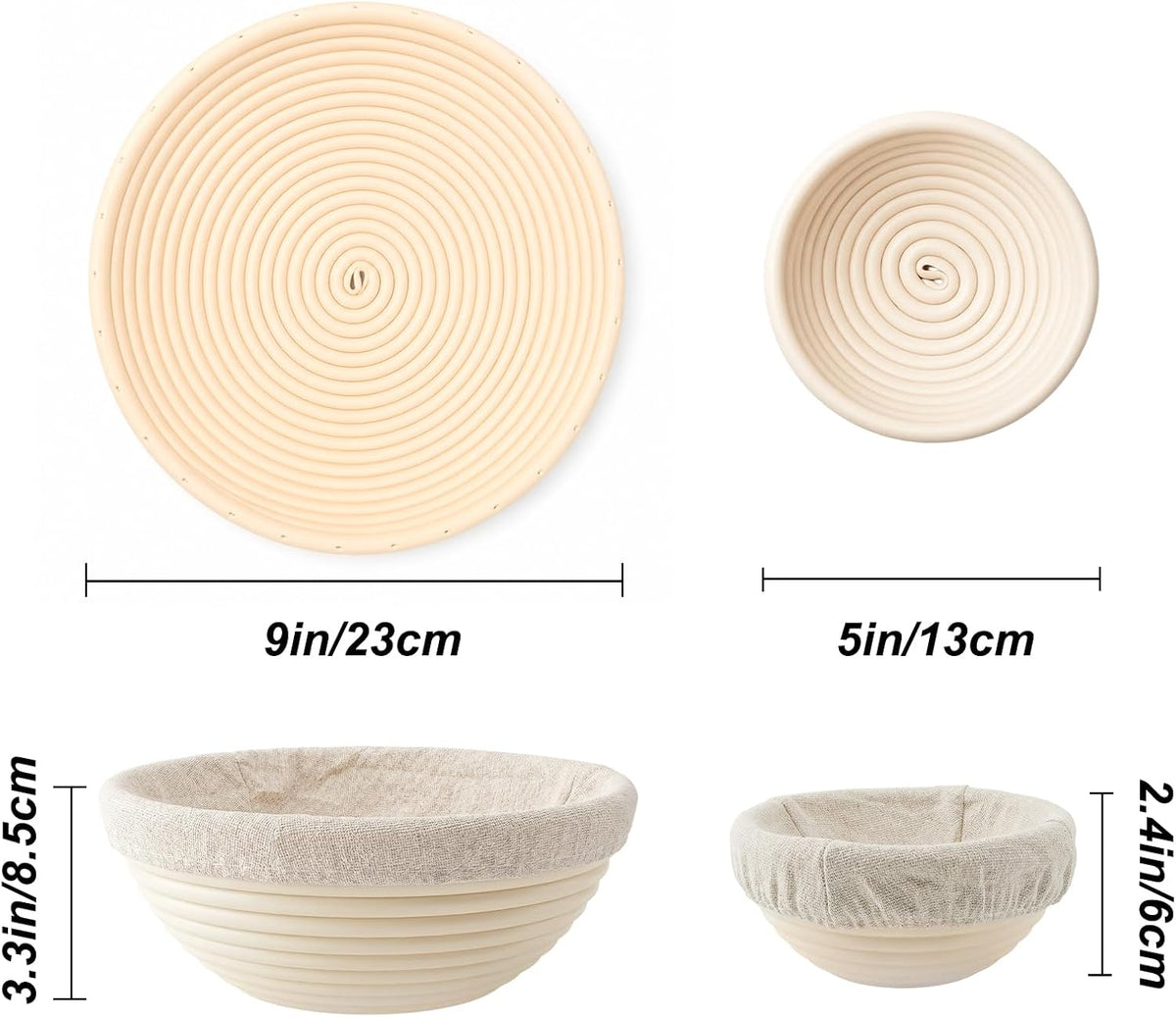 9" Round Banneton Bread Proofing Basket, Family Kit Sourdough Basket
