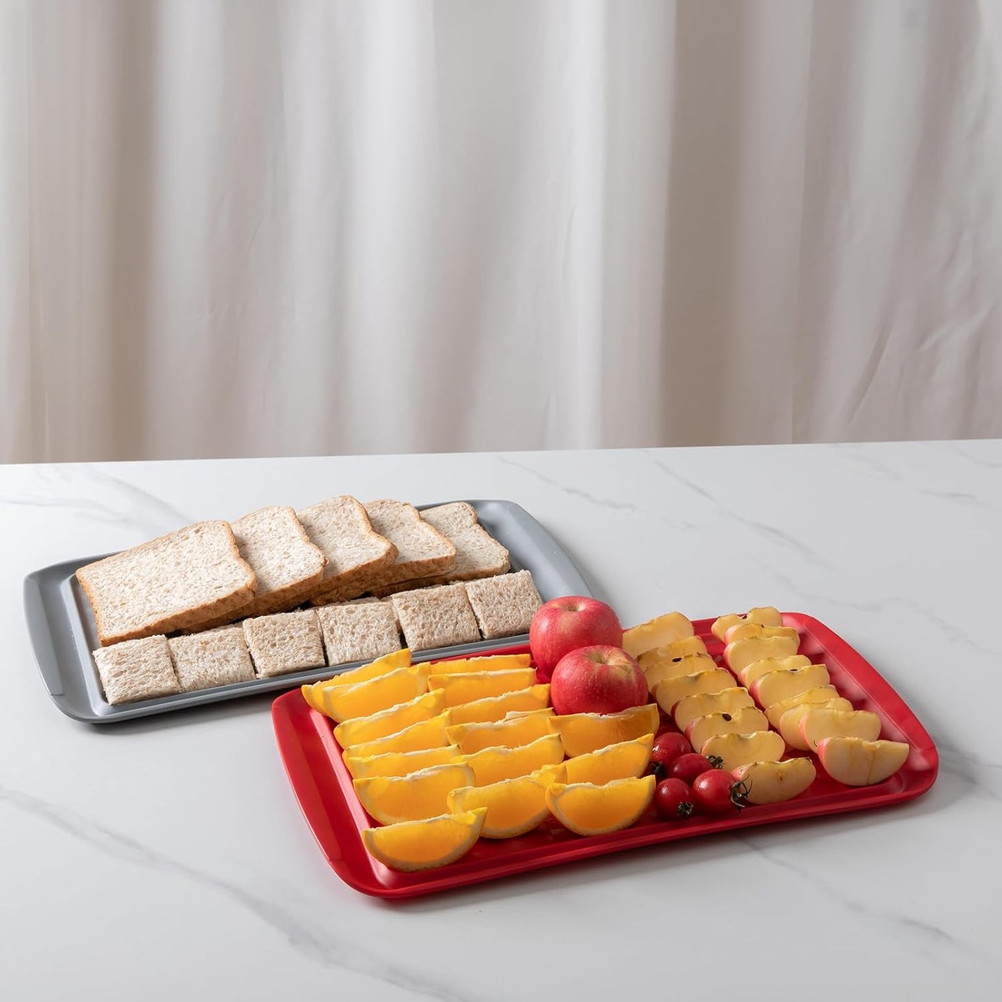 BBQ Tray for Raw Meat Prep and Cooked Food, Grill Prep and Serve Trays, Melamine Serving Trays and Platters for Food, Unbreakable Party Tray, Set of 2, Black and Red