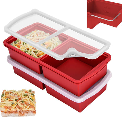 Zip Standing Silicone Freezer Trays with Lid,1-cup Soup Freezer Container large Ice Cube Molds with Reinforced Steel Ring Top for freezing Soup Sauce Broth Leftovers oven Dishwasher -Safe(2-Pack)