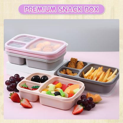 Honeydak 5 Pack Snack Containers 3 Compartment Bento Snack Boxes Divided Meal Prep Containers with Lids Reusable Adults Lunch Food Storage Box for School Work Travel(Elderberry)