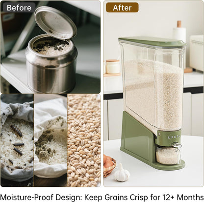 UFORU Rice Dispenser 11Lbs, Slim Rice Storage Container for Small Space, BPA-Free Clear Dry Food Dispenser Sealed Moisture Proof, Grain&Cereal Storage Bucket for Kitchen Pantry Household, Cream White