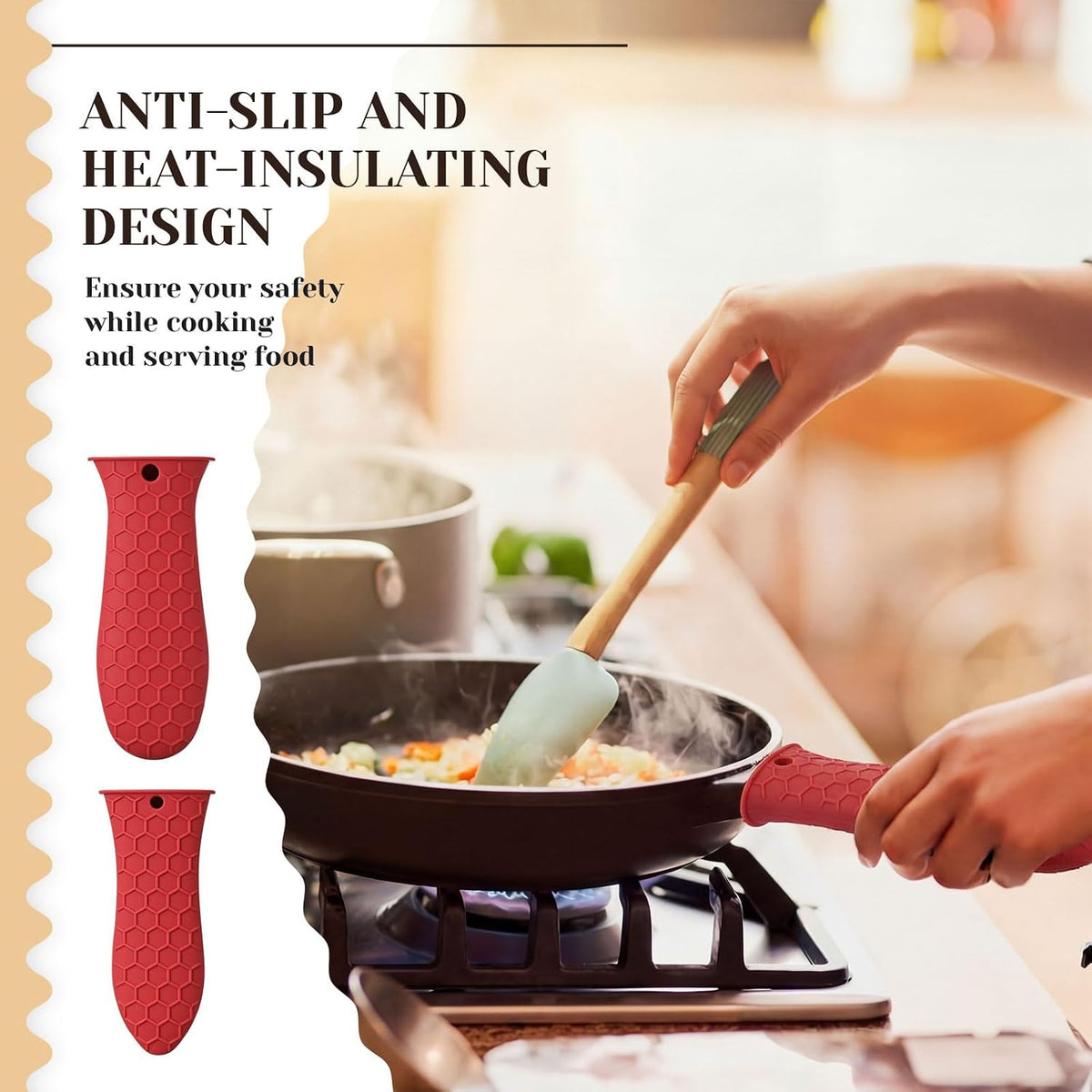 8 Pcs Silicone Pot Holders Set Cast Iron Handle Sleeve Heat Resistant Silicone Non-Slip Pot Handle Covers Small & Large Black for Cast Iron Skillets and Pans
