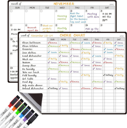 JJPRO Magnetic Monthly Calendar Whiteboard Set for Refrigerator-Monthly Planning Board, Weekly Menu Planner and to Do List for Fridge with 6 Markers-14.5" x11