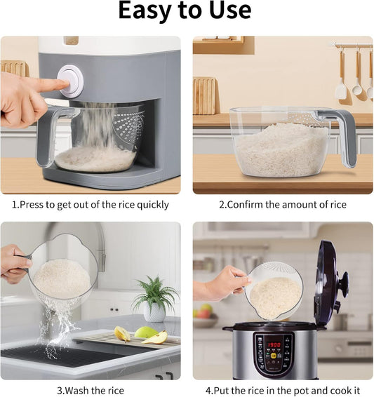 KVEYE Rice Dispenser 25 Lbs, Large Cereal Dry Food Storage Containers with Measuring Cup,Upgraded Built-in Fresh Box, Lids for Home Kitchen Pantry Soybean Corn ‎Gray (Y-2)