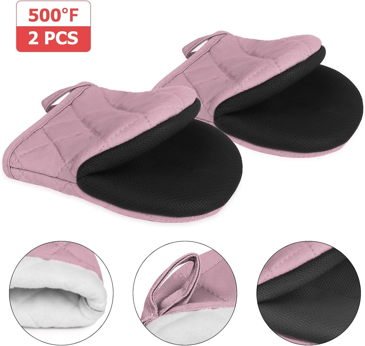 Goldmeet Mini Oven Mitts 2-Pack, 7"x5.5", 500°F Silicone Grip, Gray