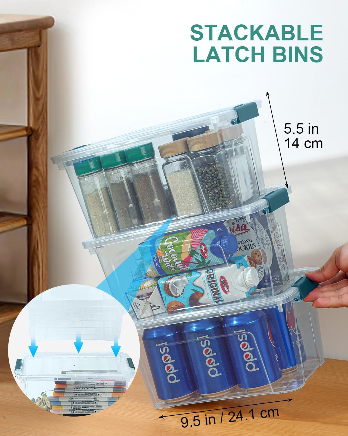 EOENVIVS Plastic Storage Bins with Lids 6 Pack, 7 Quart Storage Containers With Black Buckle Latch, Stackable Storage Organizers for Home Pantry Office Classroom Organization, Clear