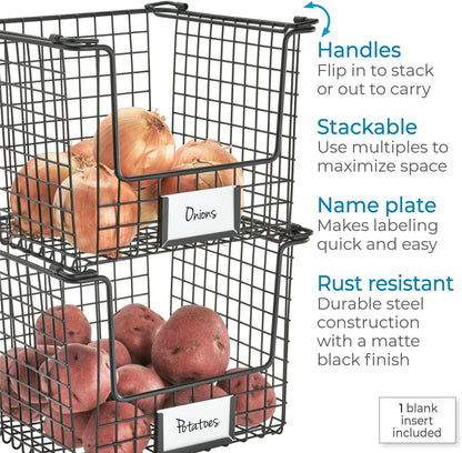 iDesign Classico Storage Basket with Handles for Pantry, Kitchen, Bathroom, Countertop, and Desk Organization, Stackable-Medium