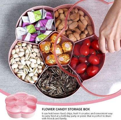 DOERDO Plastic Serving Trays with Lid 6 Compartment Food Storage Candy Organizer, Veggie Tray for Snack and Fruit, Red, 9.8x2.6Inch