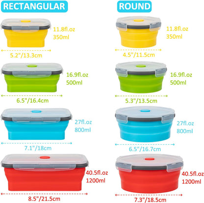 Collapsible Food Storage Containers with Lids, 4 Pack, 40 oz Silicone 1-Compartment Meal Prep Containers Reusable, Lunch Bento Boxes for Adults, Microwave Freezer Dishwasher Safe, BPA-Free, Black