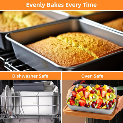 4 PCS Stainless Steel Food Storage Containers with lids,2.16 Inch Deep, 8x10 Inch Stainless Steel Oven plate, Metal Roasting Pan for Meal Prep、Meat, Rustproof & Heavy, Freezer & Dishwasher Safe