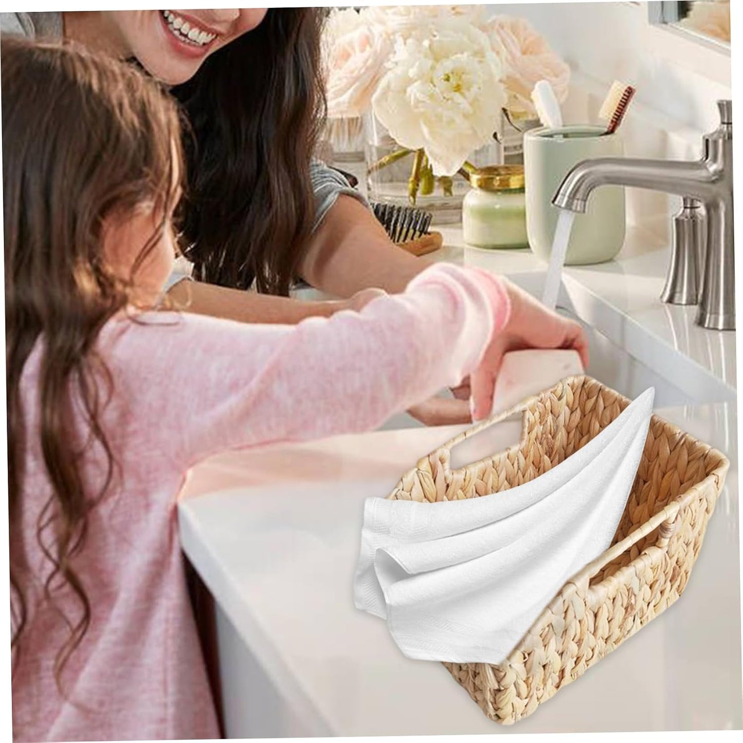 Pantry Basket, 2Pcs Woven Basket, Water Hyacinth Wicker Storage with Build-in Handle Rustic Pantry Baskets Organizer for Kitchen Shelves Organizing