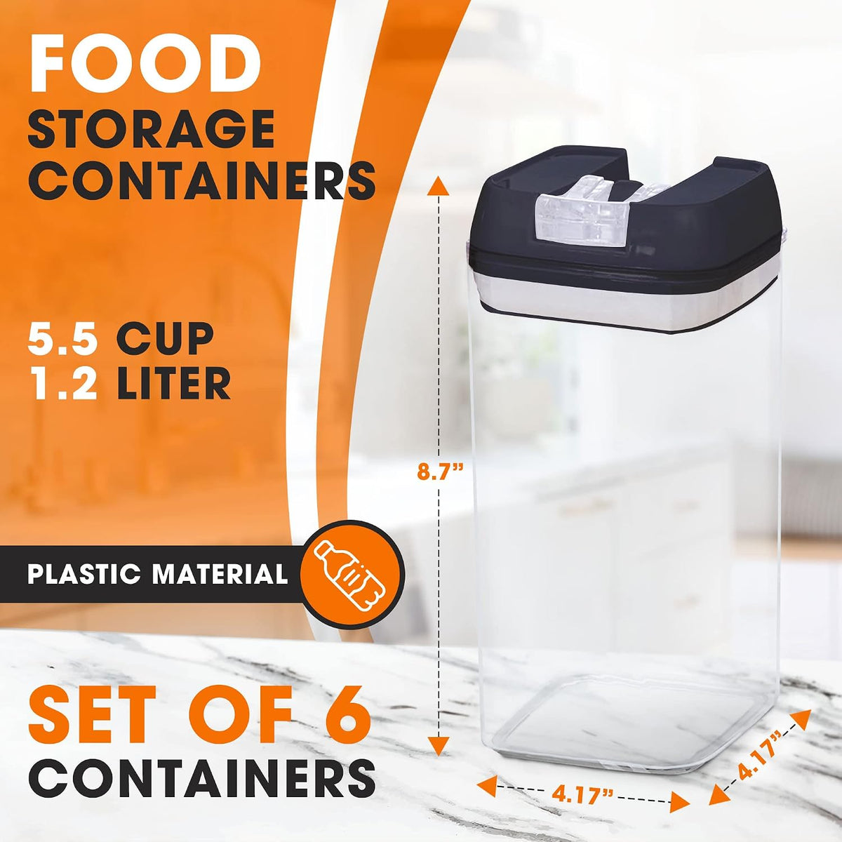 Set of 6 Airtight Food Storage Containers - Pantry Organizer Bins, BPA Free Plastic Containers plus Dry Erase Marker and Labels, Pink