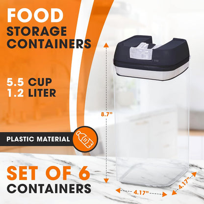 Set of 6 Airtight Food Storage Containers - Pantry Organizer Bins, BPA Free Plastic Containers plus Dry Erase Marker and Labels, Pink
