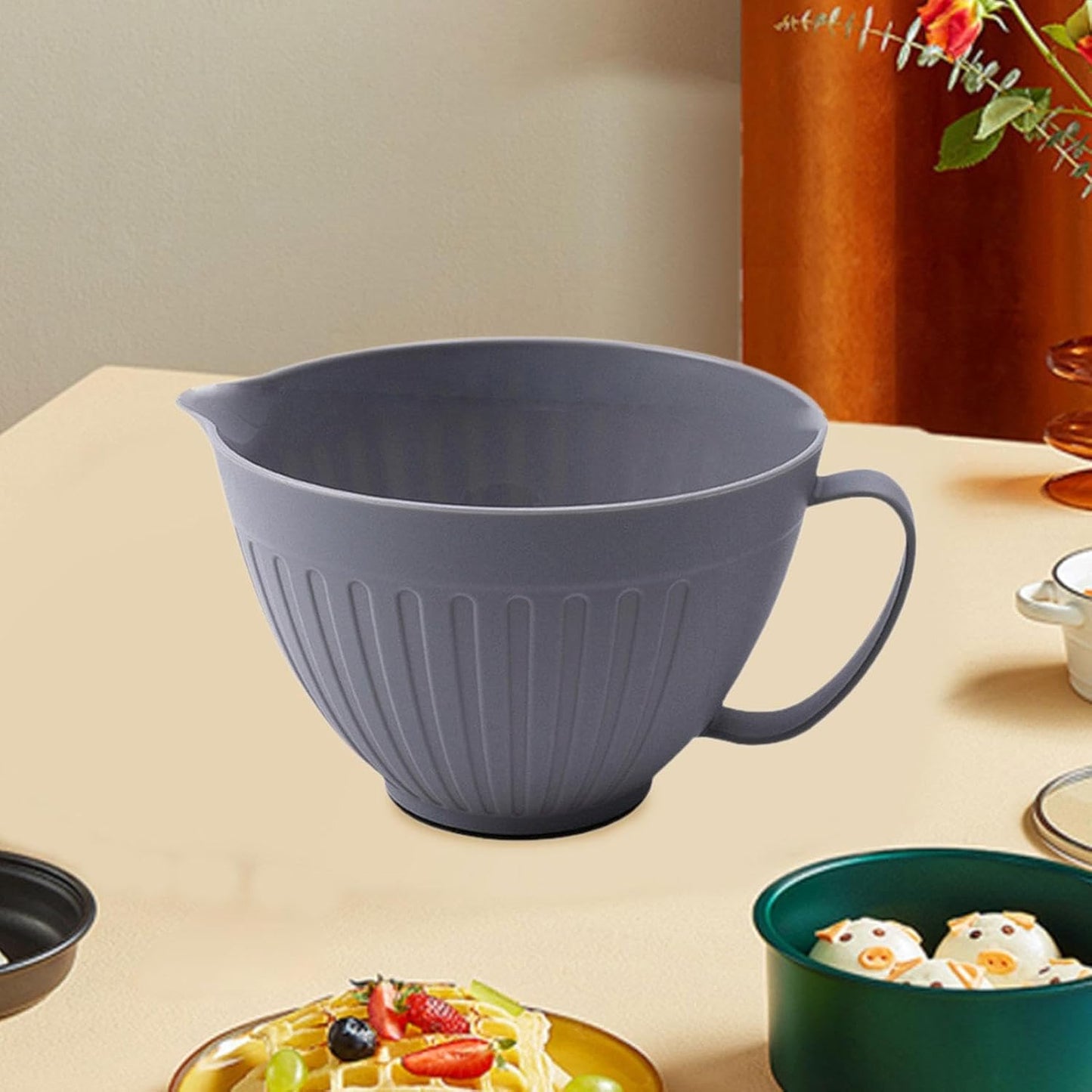 Mixing Bowl Batter Bowl Long Handle with Spout Oatmeal Bowl Serving Bowl Salad Bowl for Cooking Baking Soup Prepping Dessert, Pink