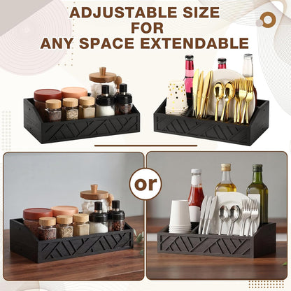Geelin 2 Tier Paper Plate Dispenser Wood Rustic Paper Plate Holder for Countertop Silverware Utensil Caddy Cutlery Flatware Organizer Rack for Cups Spoons Forks Napkins, Kitchen Accessories, Black