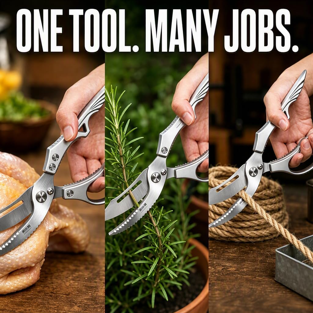 Heavy Duty Poultry Shears, Spring-Loaded Kitchen Scissors with Safety Lock