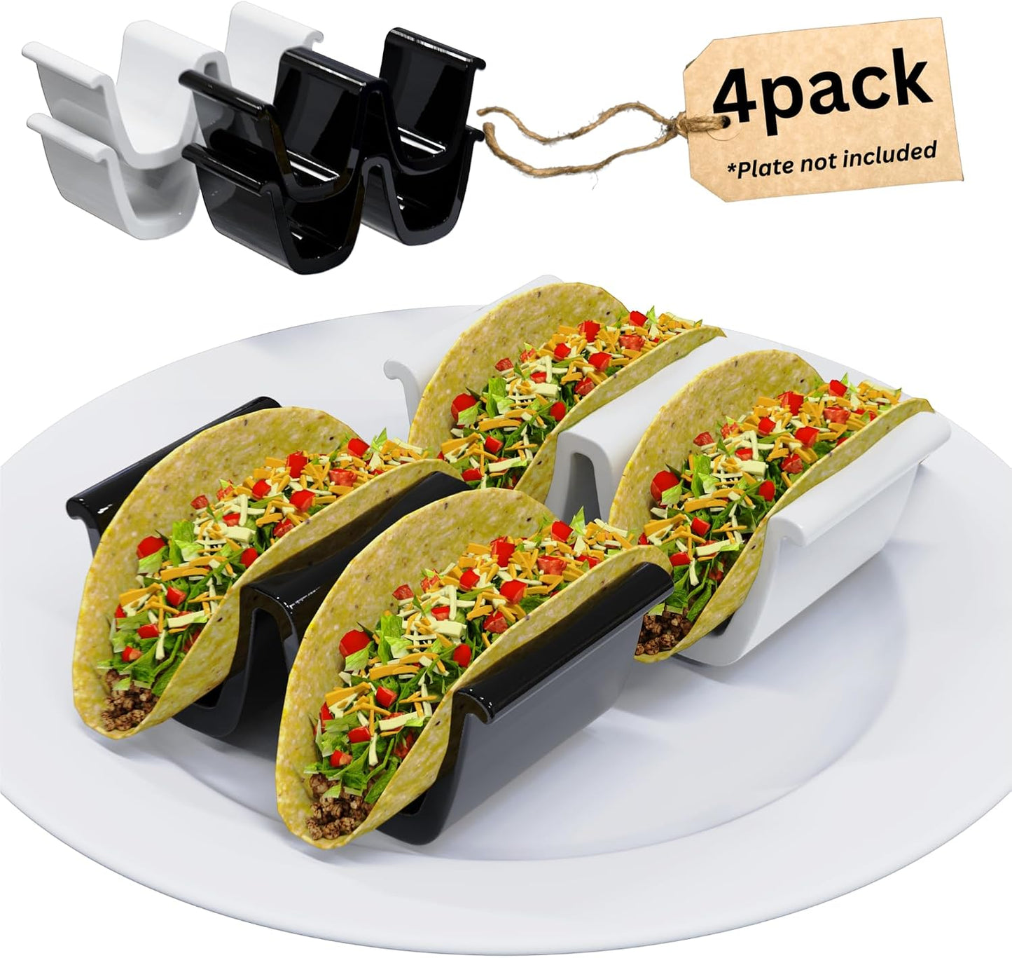 HolaTasty Taco Shell Holder Ceramic, Taco Gifts for Thanksgiving Christmas - Taco Holders Set of 2, Dual Taco Stand for Plates - Hold Street/Hard Shells, Mini Taco Night Accessories for Taco Lovers