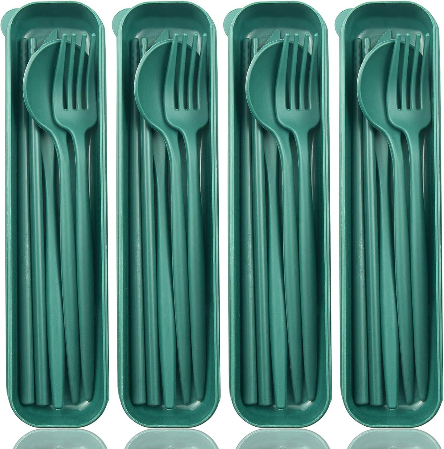ELANE 4 Sets Reusable Travel Utensils Set with Case,Camping Cutlery Set Reusable Cutlery Set with Case,Utensil Sets for Lunch Picnic Daily Use Outdoor