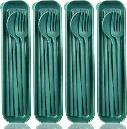 ELANE 4 Sets Reusable Travel Utensils Set with Case,Camping Cutlery Set Reusable Cutlery Set with Case,Utensil Sets for Lunch Picnic Daily Use Outdoor