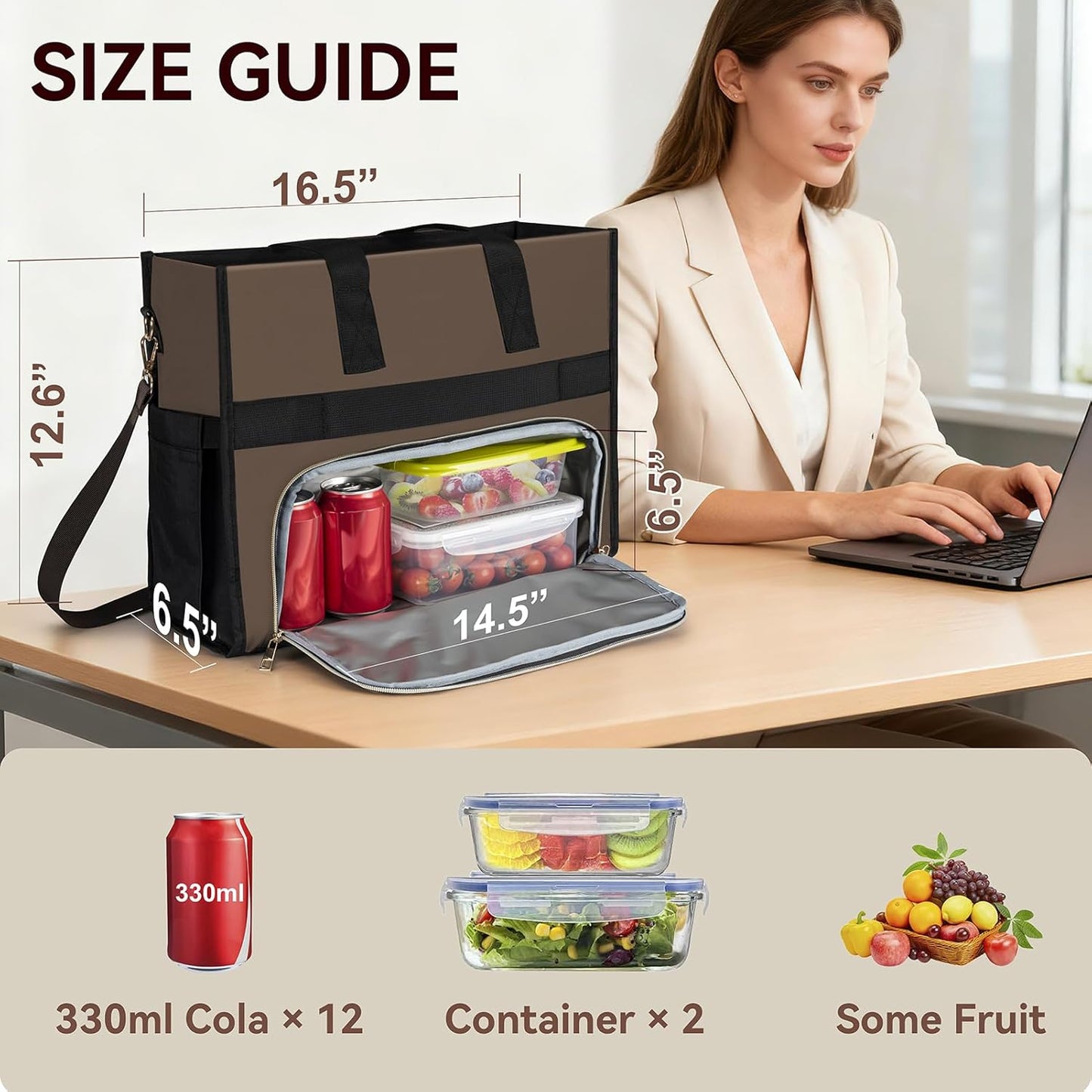 PASMAN Insulated Lunch Bag for Women, 15.6" Laptop Tote with Leakproof Cooler Compartment for Nurse Teacher Work Office and Outdoor