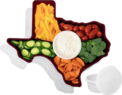 KOLORAE Texas Serving Tray - 6 Compartment Texas Snack Tray w/Dressing Cup. Great for Entertaining. Veggie Tray. Fruit Tray. Snack Tray. Entertaining Platter. Party Serving Platter, Large, White