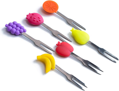 Cocktail Forks, 6-Piece Appetizer Forks, Cat Shapes, Stainless Steel and Silicone Small Forks for Fruits, Cheese, Appetizers