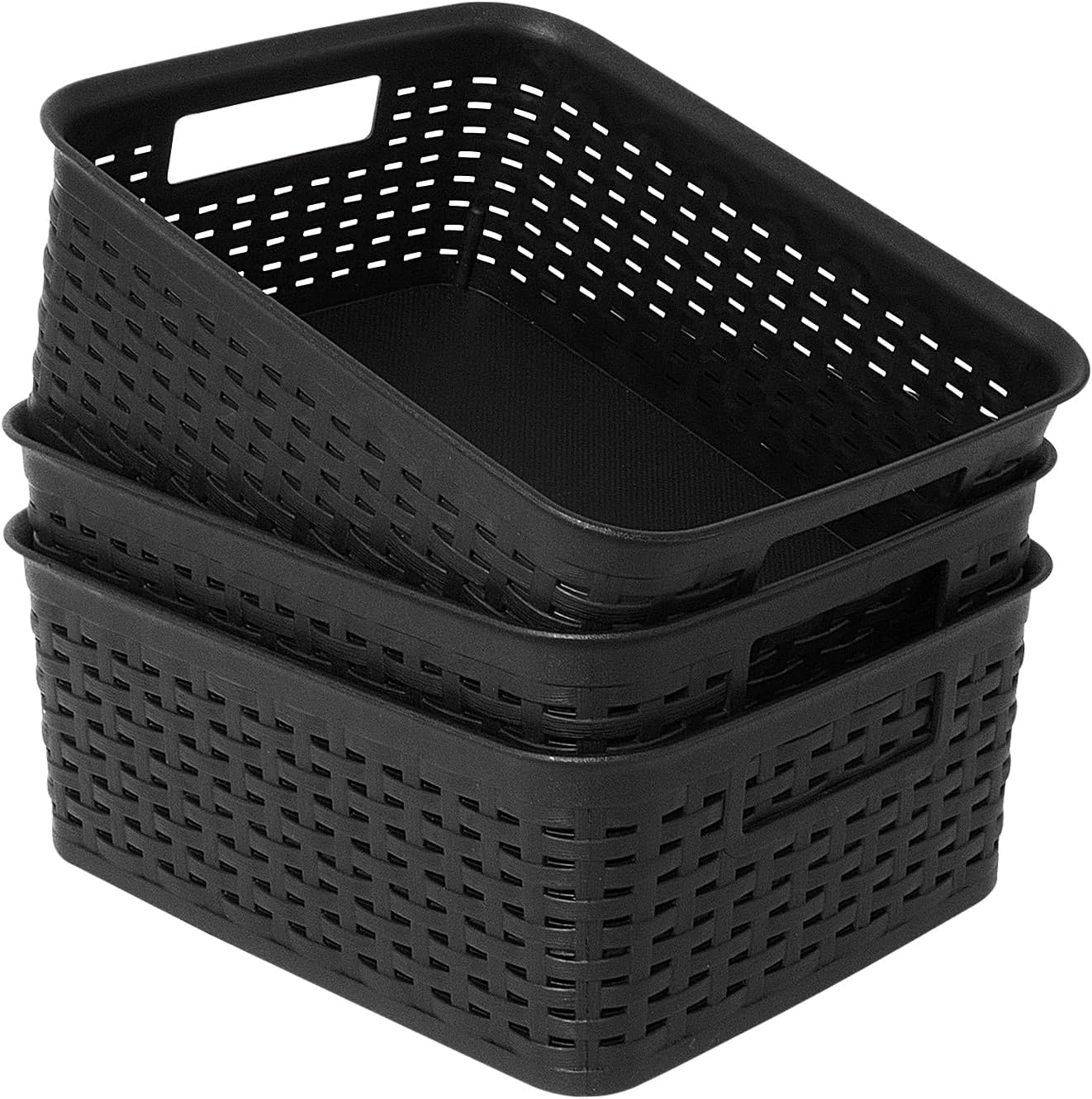 Soddeph Plastic Storage Baskets for Cabinets, Household Pantry Organization with Handle,Organizer Bins for Room,Bathrooms,Under-Sink,Kitchen (White, L-3PACK)