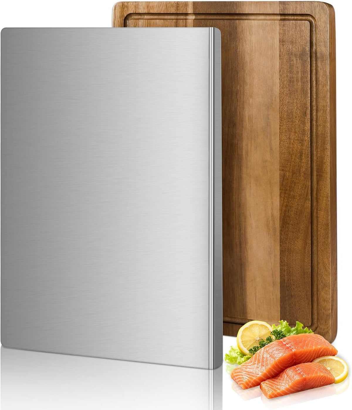 Stainless Steel Cutting Board Set for Kitchen, 2 Pack Metal Cutting Board with Counter Lip Dishwasher Safe Chopping Board for Meat, Vegetables, Fruits, Bread, Kneading (40 x 30cm/ 16 x 12 in)