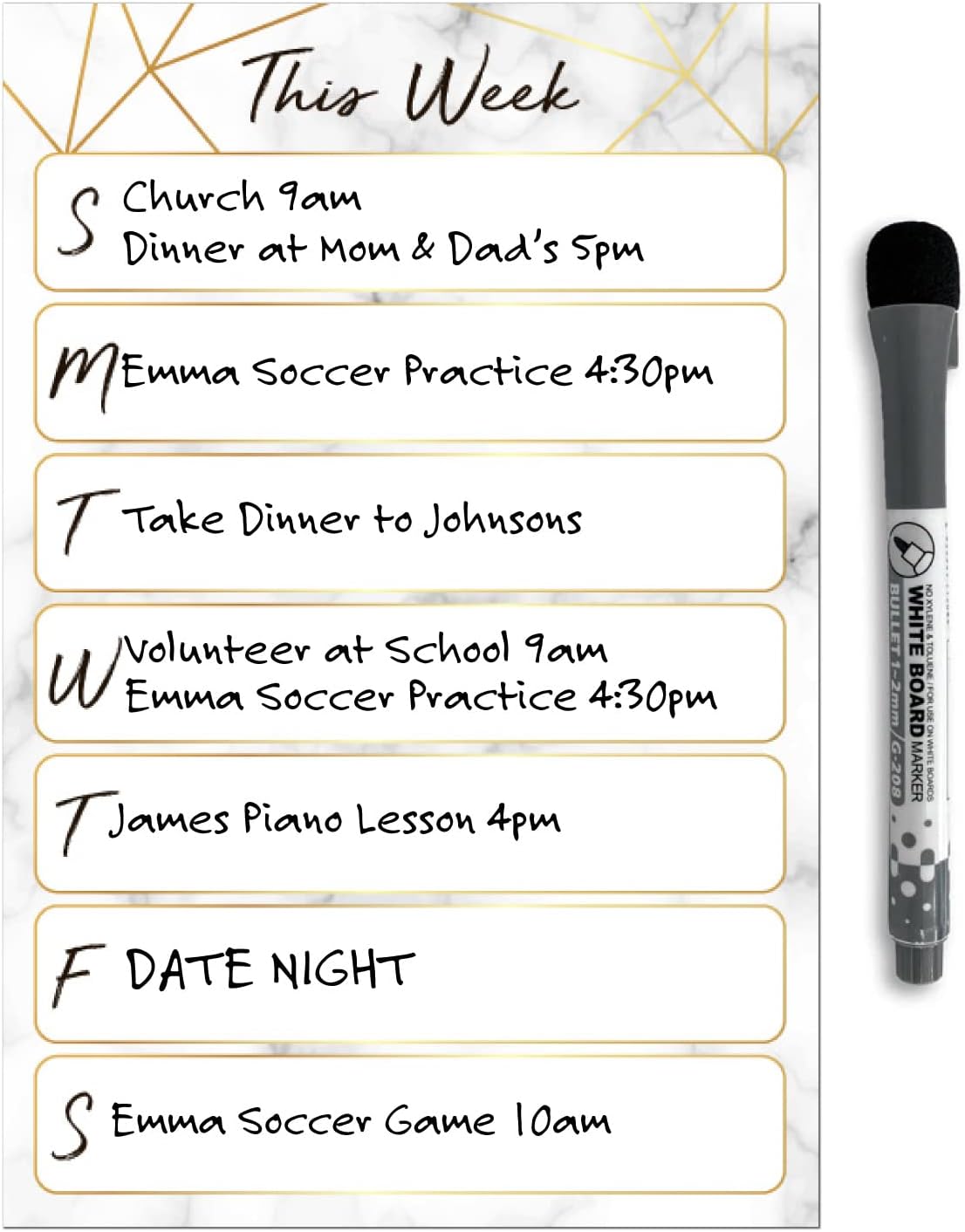 Dry Erase Weekly Calendar Planner Sticker Decal | Removable & Reusable | Magnetic Fine-Tip Marker Included (6 x 9 inches, White)