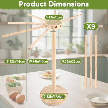 Pasta Drying Rack - 9 Sticks Wooden Pasta Dryer Stand Large