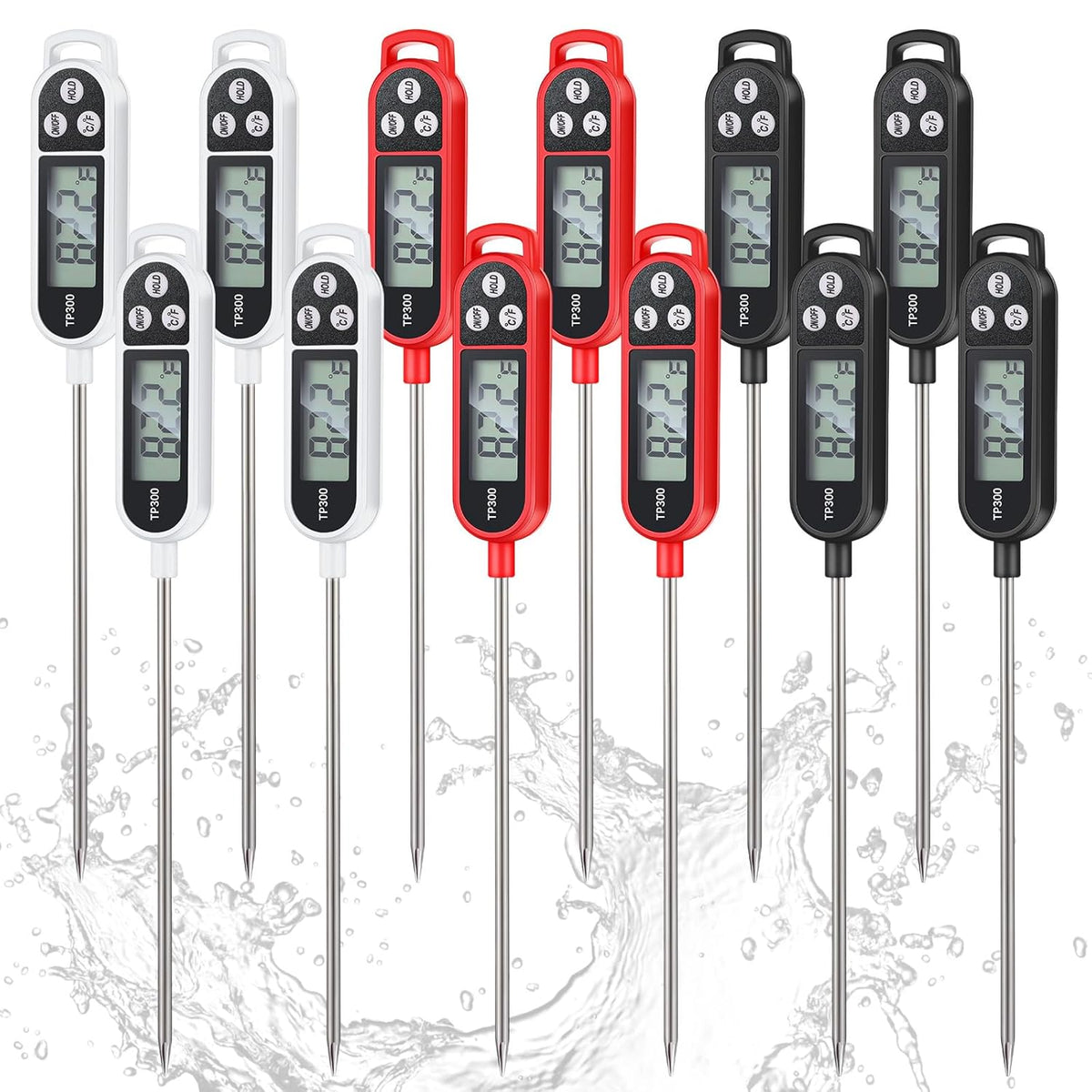 Copkim Instant Read Meat Thermometer Long Probe,Black, White, Red