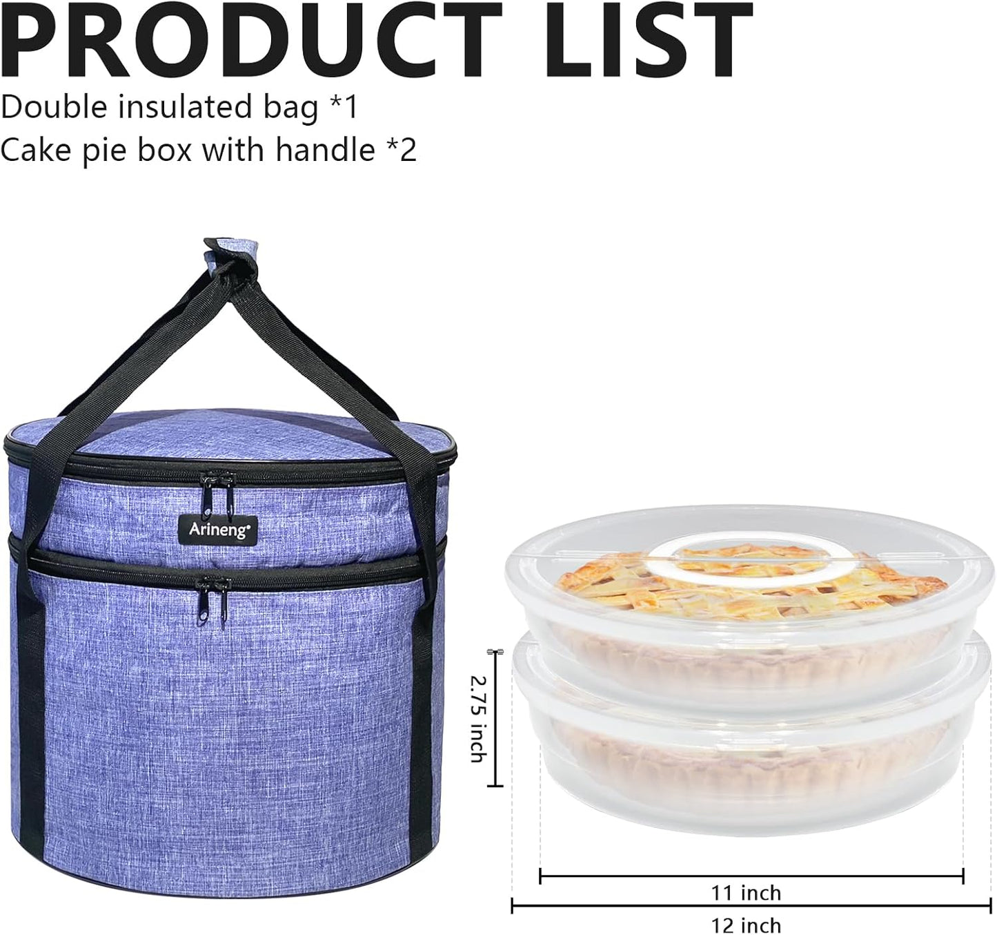 3 pack pie carrier with lid and handle,of insulated bag,pie carriers for transport,Holds 3 pies/Pizza,Thanksgiving Day (Grey, 3 pie carriers + insulated bag)