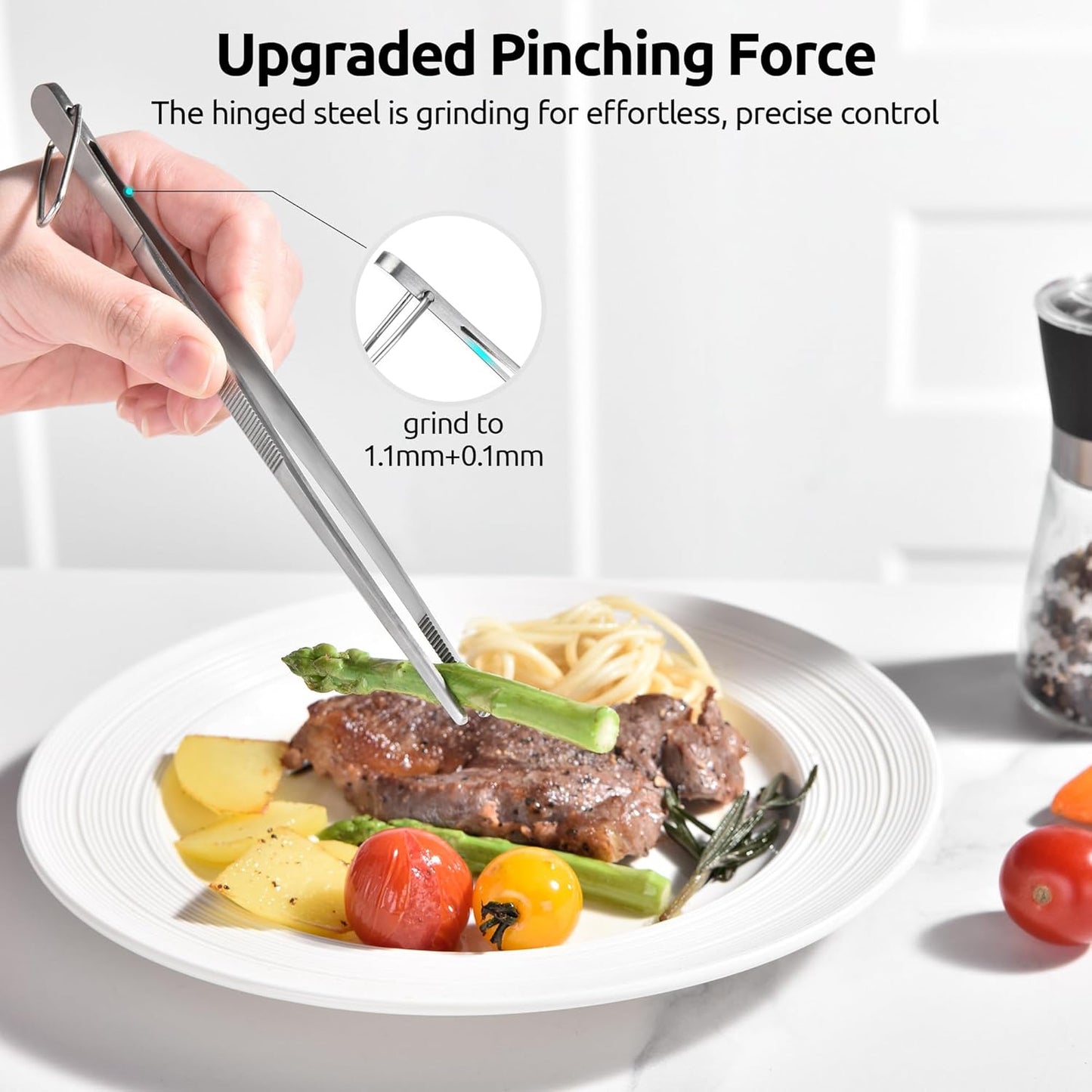 U-Taste 8"+10"+12" Kitchen Cooking Tweezer: 18/8 Stainless Steel Food-Grade Metal Food Tong, Flexible Pinching, Seamless-Welding and Sturdy for Serving Grilling Frying, Plating, Feeding (Pointed Tip)